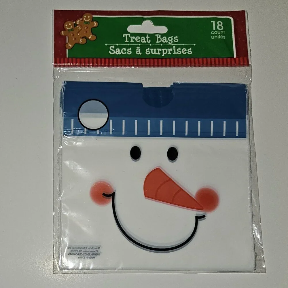 NEW 5 Packages of 18 Ct Treat Bags Snowman Christmas Party Cookie Exchange Lot